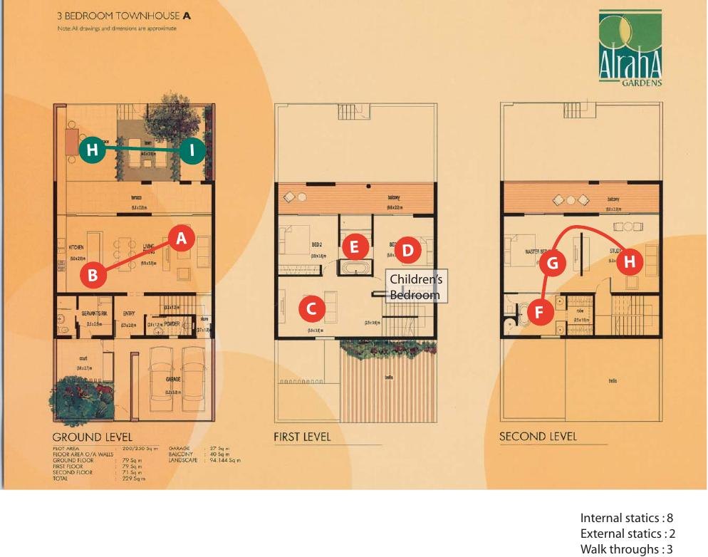 A page of the client-approved shot list: camera positions A to I on the villa plans.