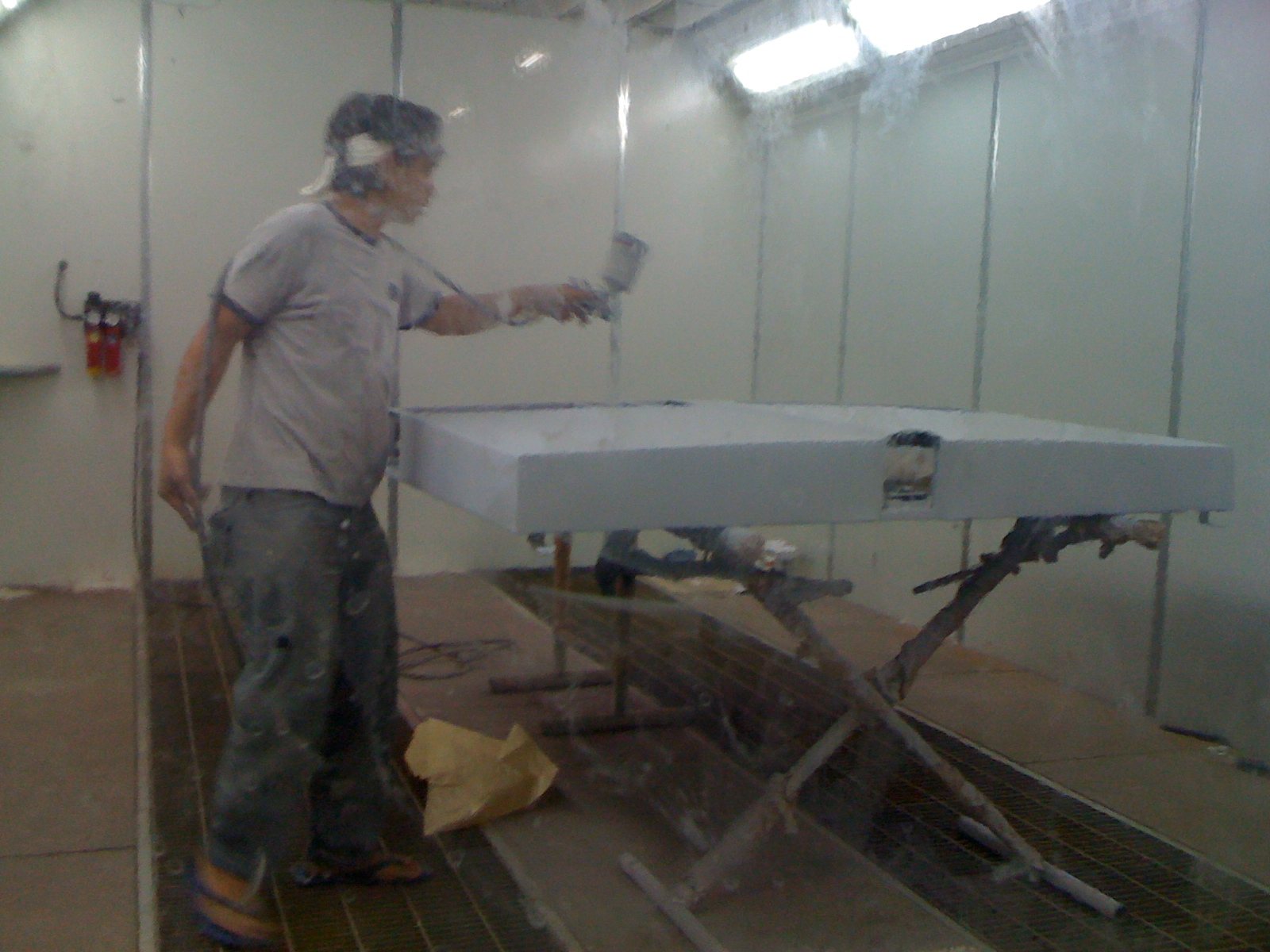In the paint booth.