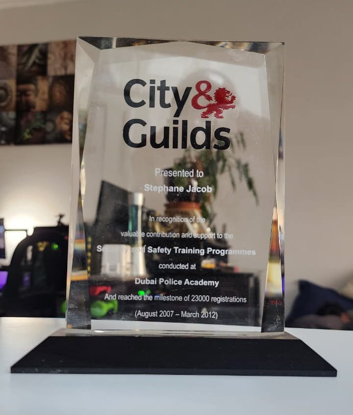 The City & Guilds award for the Security and Safety Training Programmes, 2012.