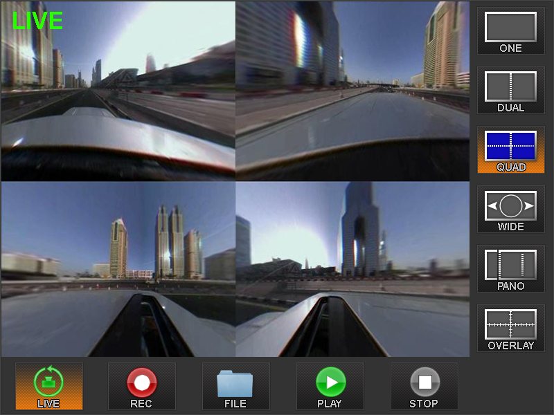 Live: four independent views from one 360° camera.