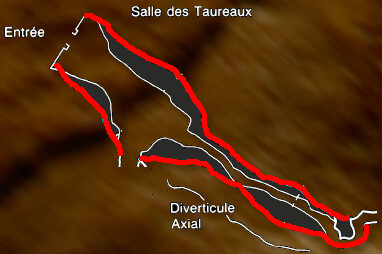 The iPIX map of the cave, from the Lascaux II interface files: Entrée, Salle des Taureaux, Diverticule Axial.