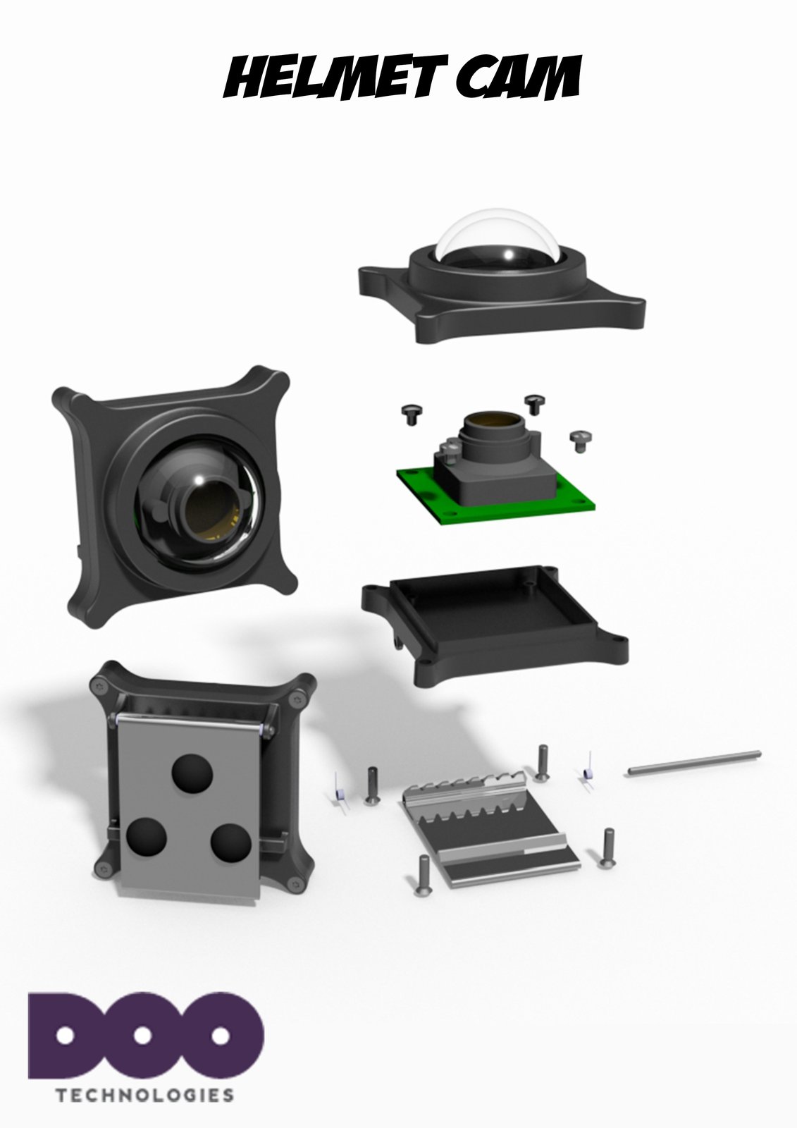 Helmet camera, exploded view.