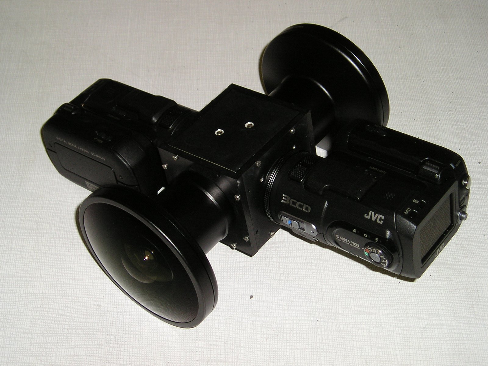 The built rig, with two fisheye lenses.