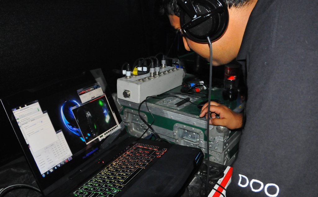 At the desk: audio in, 360° out.